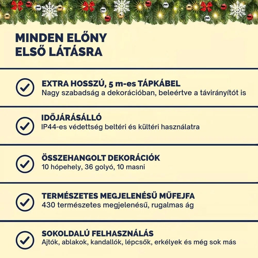 ANDREA karácsonyi girland távirányítós világítással, díszített, 5 m, zöld Casaria