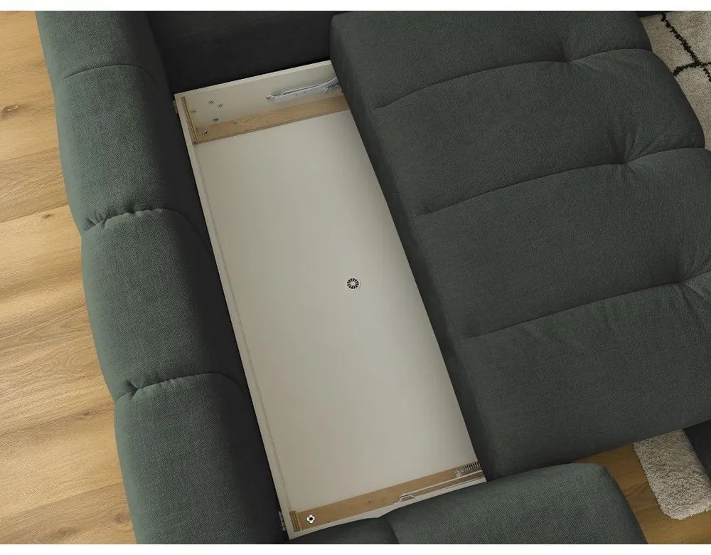 Zöld kinyitható-tárolóhelyes sarokkanapé (jobb oldali-L alakú) Fuji – Bobochic Paris