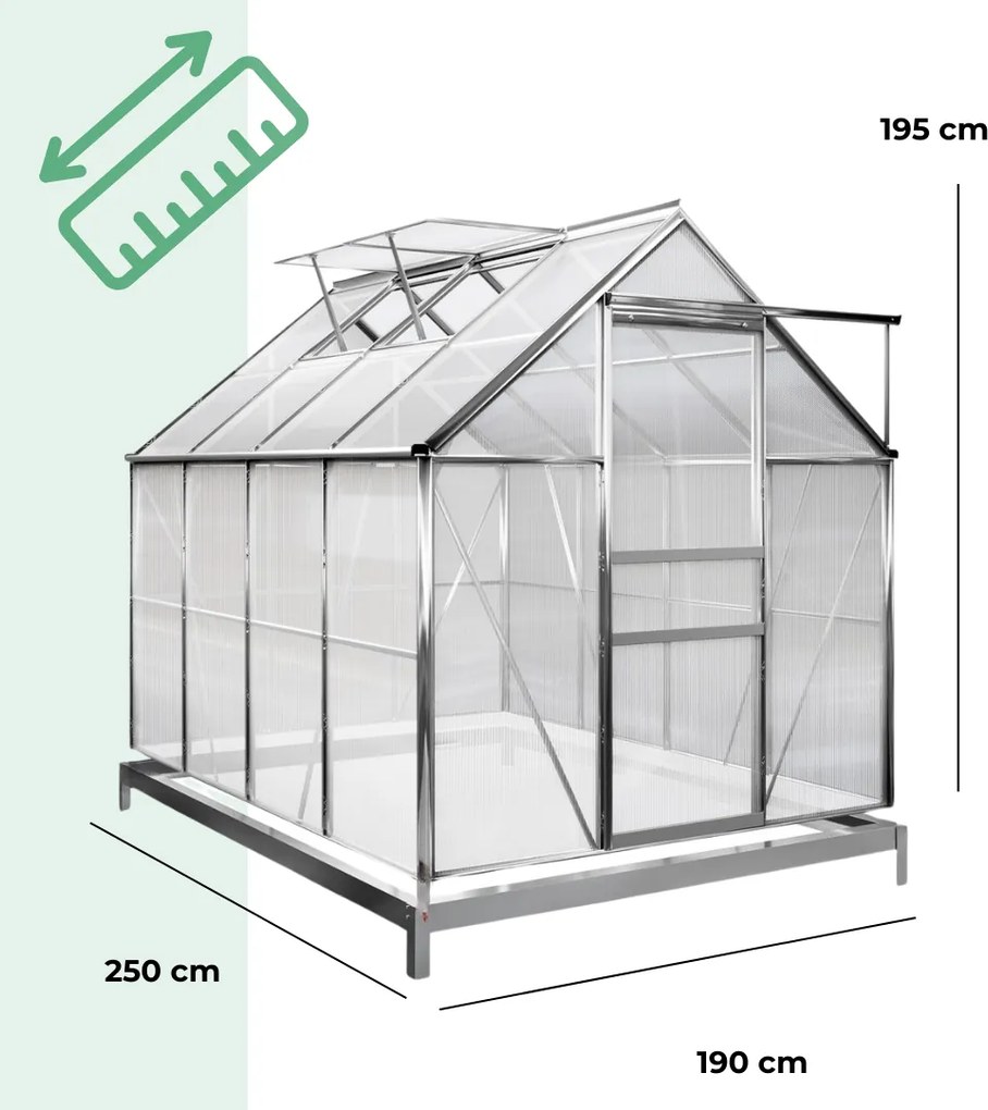 M4 polikarbonát kerti üvegház alappal, 250x190x195cm, átlátszó Gardebruk