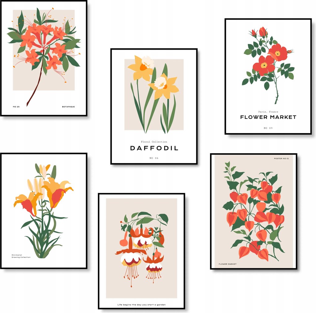 Hálószoba Poszterek Fali Dekoráció Virágok Poszter 6 db A3 *Sok minta*