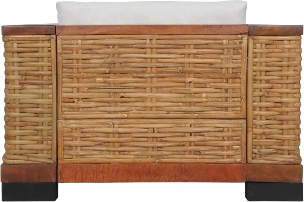 3 részes barna természetes rattan kanapészett párnákkal