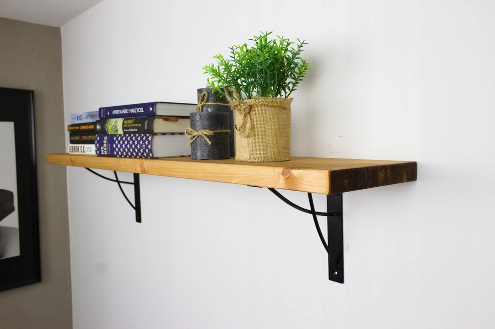 Loft fali akasztós polc Rusztikus fa vastag nappaliba 60cm