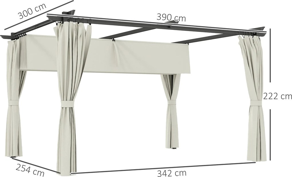 Outsunny Pergola Kert 3 x 4m Kihúzható Csúszó Pavilon Oldalfalakkal, Kerti Sátor, 180g/m² Magas Sűrűségű Poliészter, Napsugár Védő UPF30+, Teraszra, K