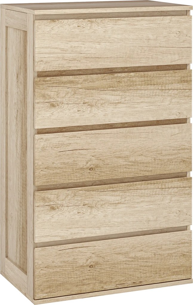HOMCOM 5-Fiókos Fiókos Szekrény Modern Stílusban, Puha Zármechanikával - 60 x 38 x 100 cm, Természetes Fa | Aosom