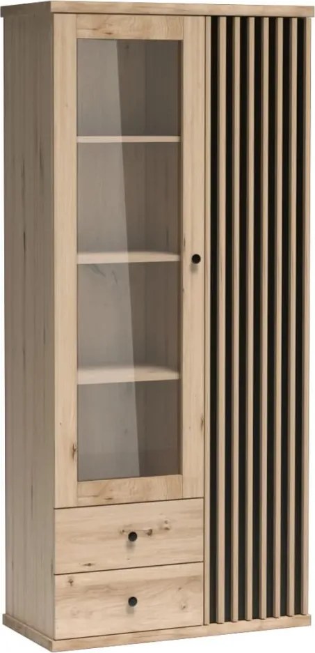 Vitrin, artisan tölgy/fekete, KOLI C-2