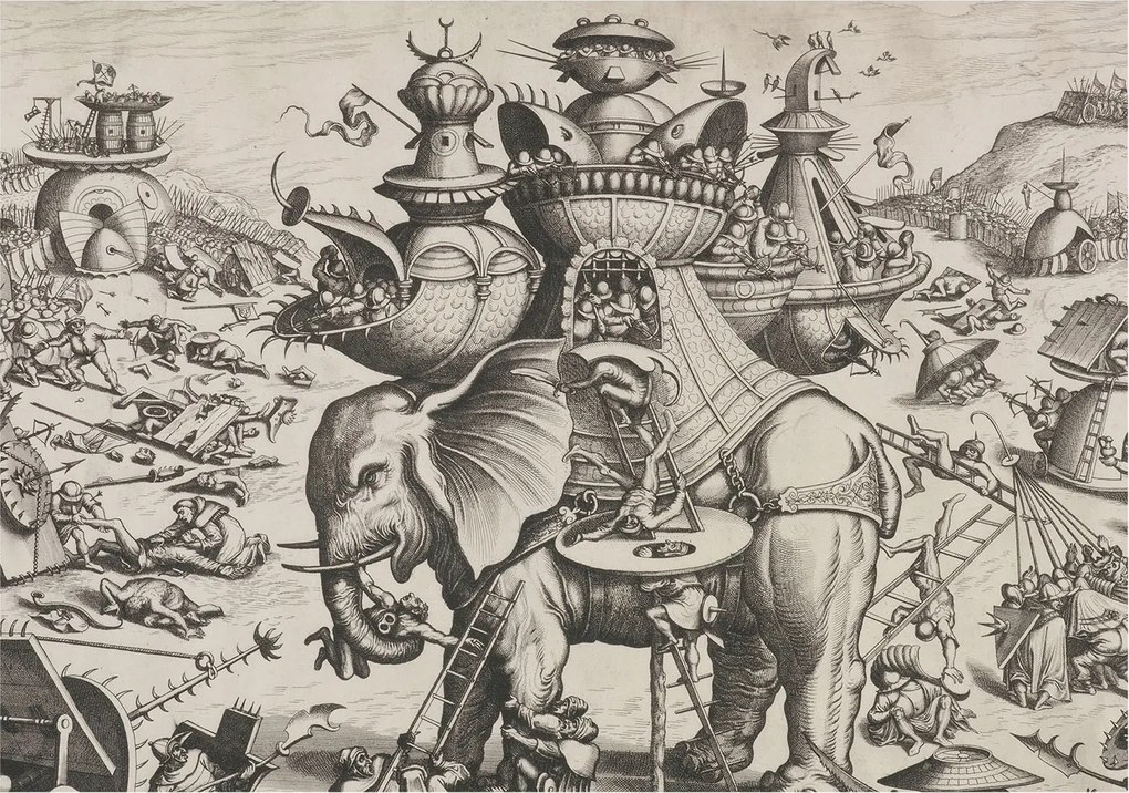 Fotótapéta Falra az előszoba konyhájába Groteszk csata 208x146 Ragasztó