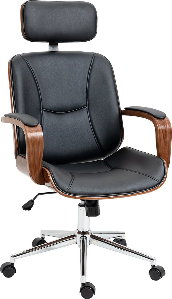Vinsetto Ergonomikus Irodai Forgószék PU Bőrrel, Levehető Fejtámlával, Magasság és Dőlésszög Állítható, 63x62x110-120 cm, Fekete | Aosom