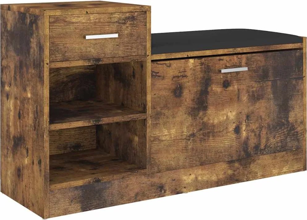 vidaXL füstölt tölgy színű szerelt fa cipőtároló pad 94,5 x 31 x 57 cm