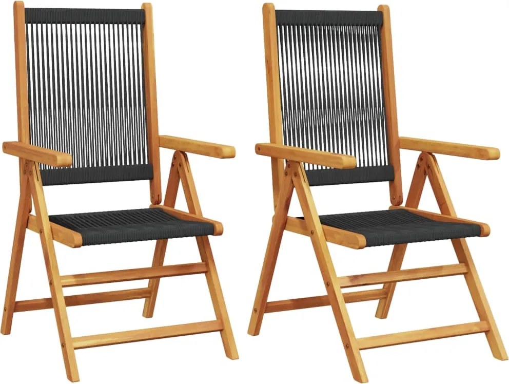 vidaXL 2 db fekete tömör akácfa és polipropilén kerti szék