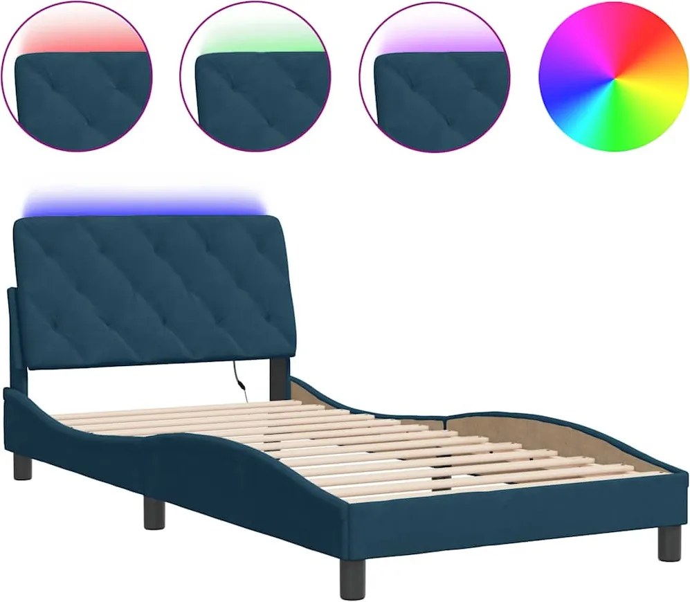 vidaXL kék bársony ágykeret LED-ekkel matrac nélkül 100 x 200 cm