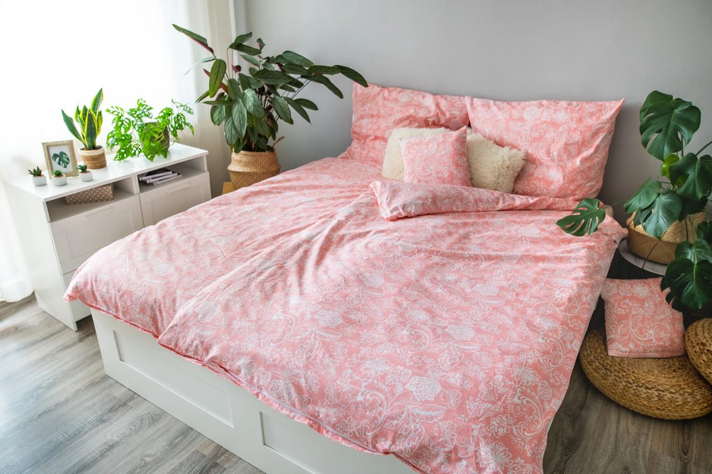 3 részes pamut ágynemű Pink Blossom 200x140cm+90x70cm TiaHome
