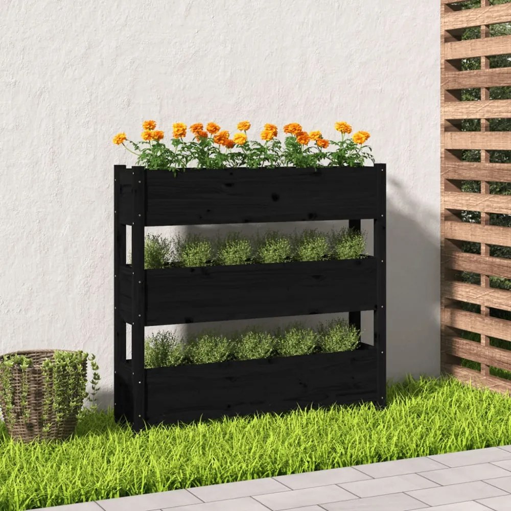fekete tömör fenyő növénytartó 112 x 25 x 104,5 cm