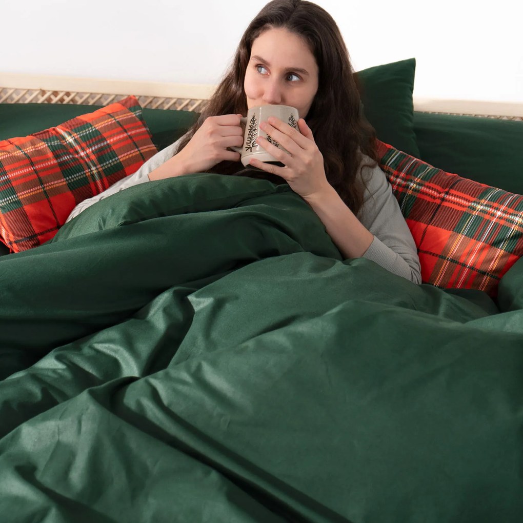 Goldea pamut ágyneműhuzat garnitúra - sötétzöld 140 x 200 és 70 x 90 cm