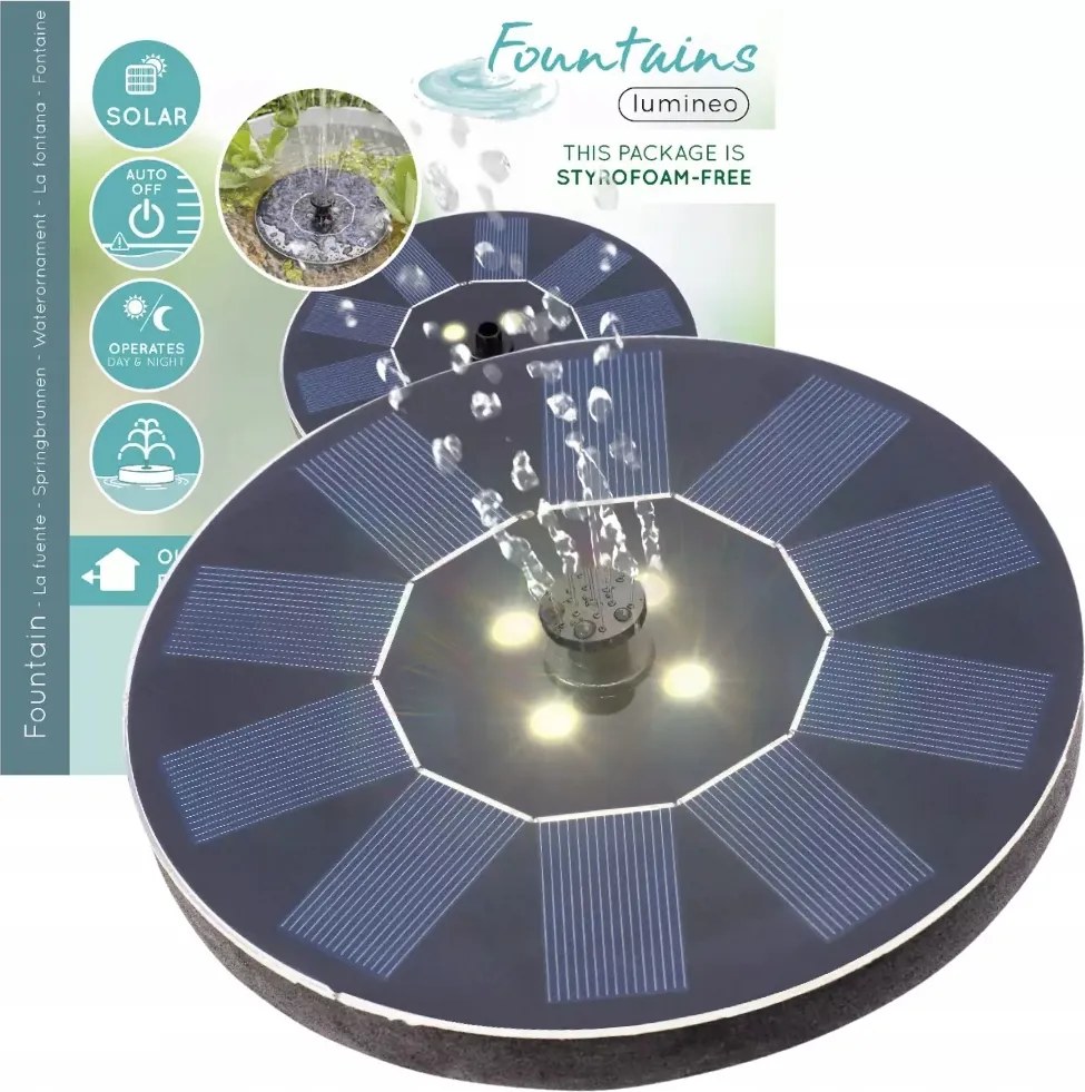 Napelemes kerti szökőkút lebegő LED-es kerek 16cm