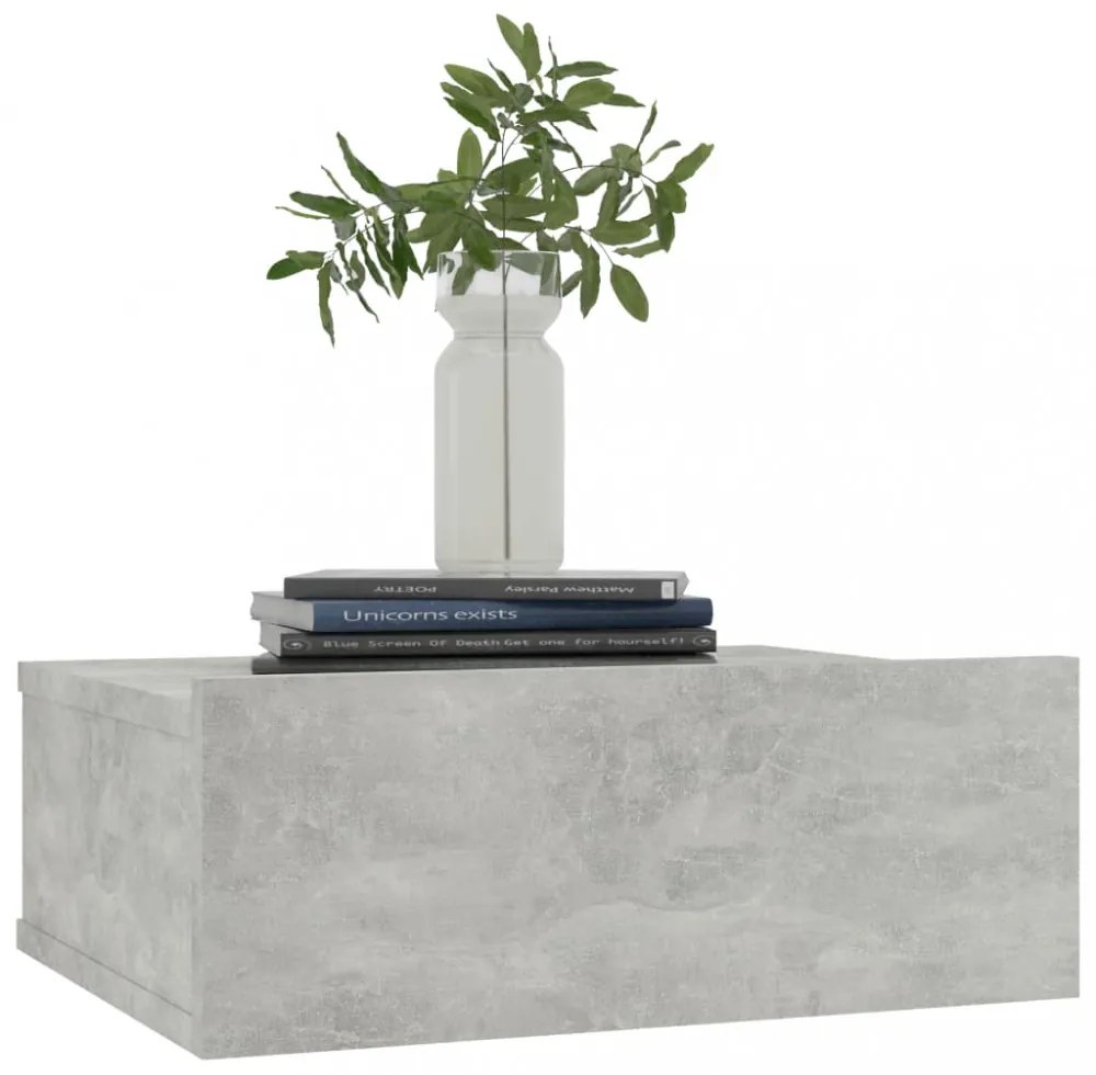 betonszürke szerelt fa függő éjjeliszekrény 40 x 30 x 15 cm