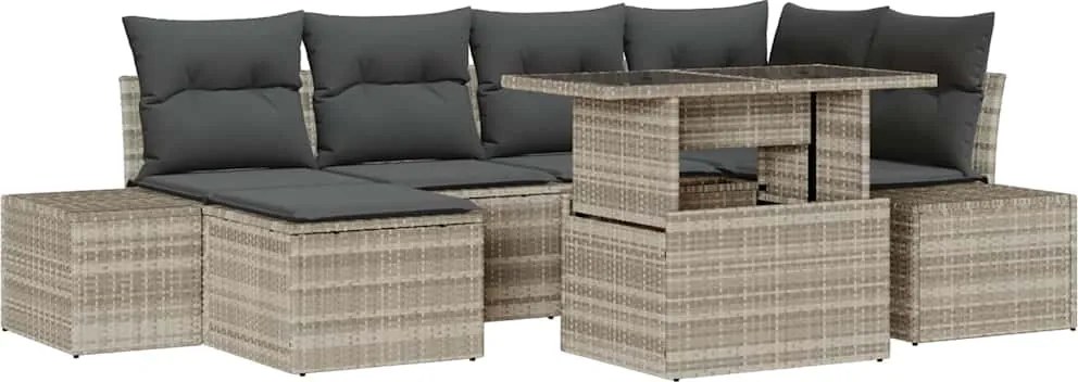 vidaXL Kerti Kanapé Szett tárolóval 7 pcs Világosszürke Poli rattan