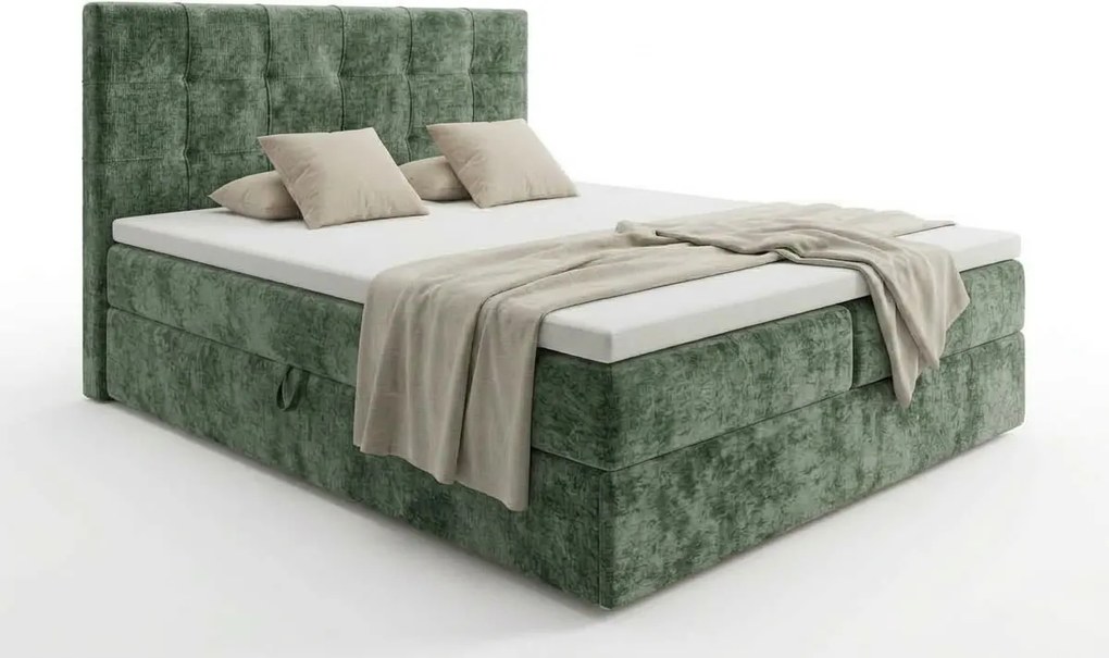 Kárpitozott boxspring ágy DIRELIS VIBE 140x200 cm sötétzöld Matrac: Bonell rugós matrac