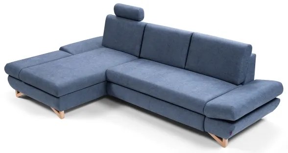 AVESTA ággyá nyitható kárpitozott L-alakú sarokkanapé tárolóval, balos, kék