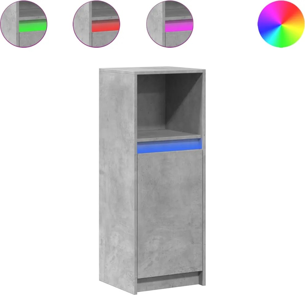 vidaXL betonszürke szerelt fa tálalószekrény LED-del 38 x 34 x 100 cm