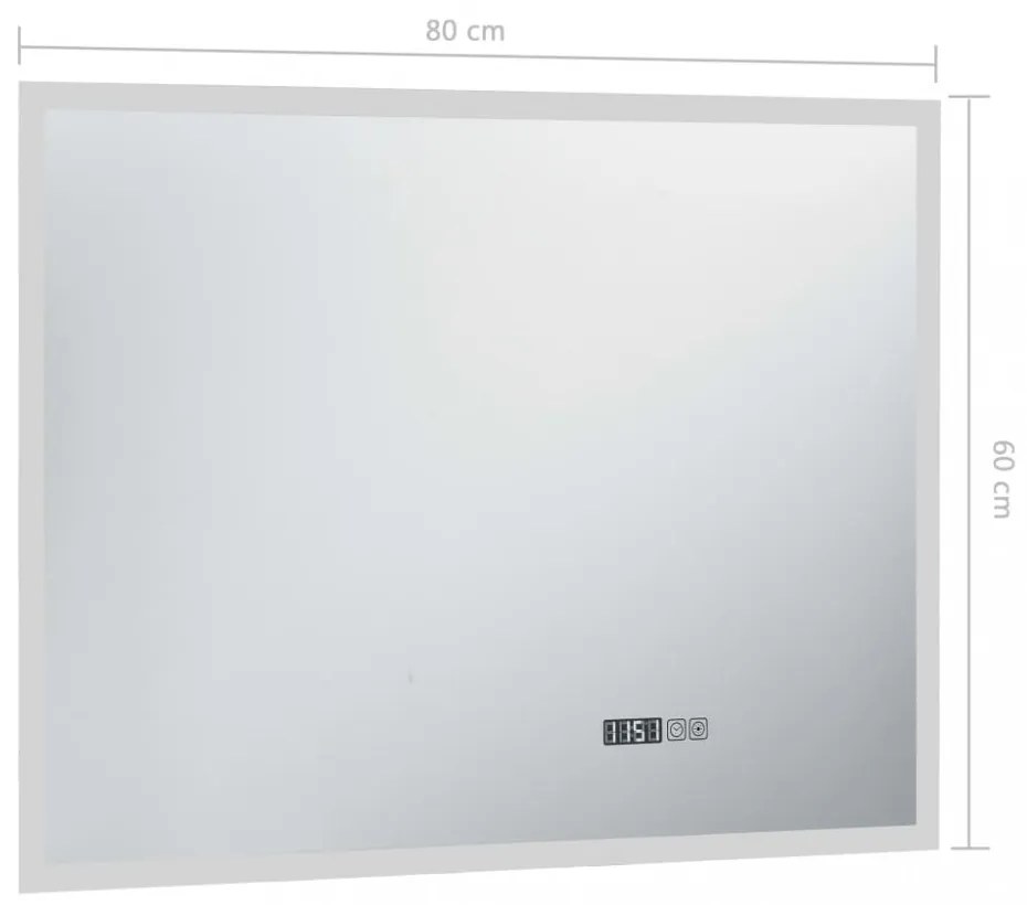 LED-es tükör érintésérzékelővel és időkijelzővel 80 x 60 cm