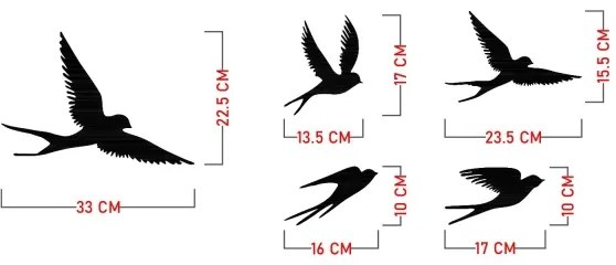 KÉSZLET 5x Fali dekoráció madarak fém