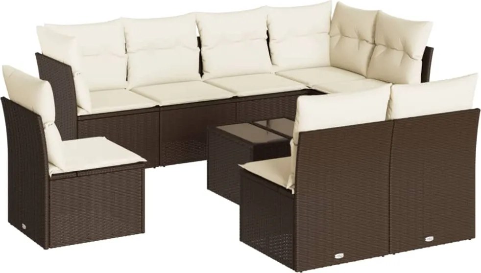 vidaXL 9 részes barna polyrattan kerti ülőgarnitúra párnákkal