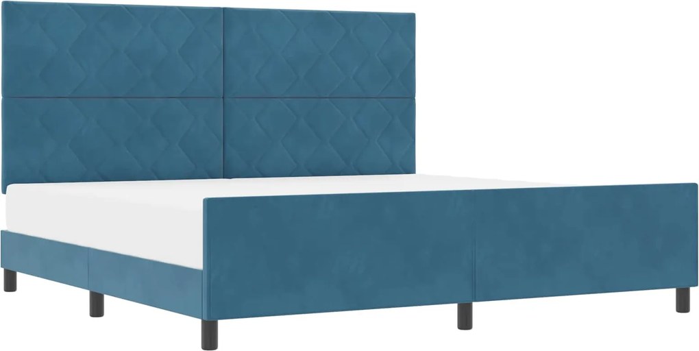 vidaXL Boxrugós ágy fejtámlával Sötét kék 200 x 200 cm Bársony