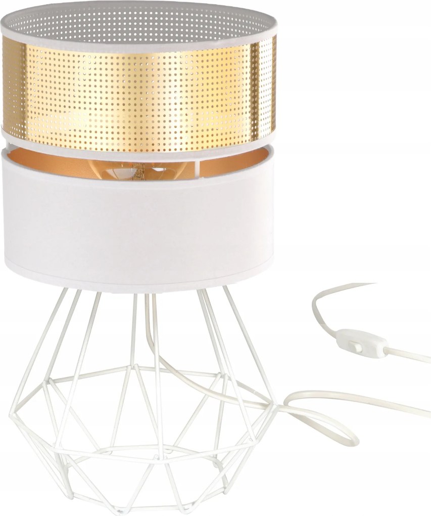 Asztali Éjjeli Lámpa Gyémánt Lámpabúra Lyukakkal Arany E27 Led Fehér Áttört