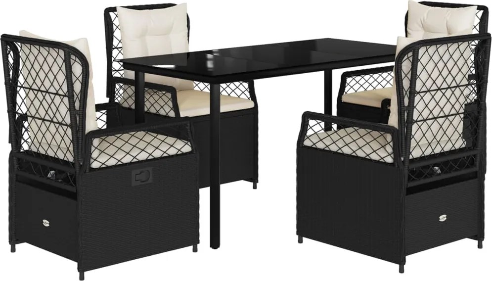 vidaXL 5 részes fekete polyrattan kerti étkezőgarnitúra párnákkal
