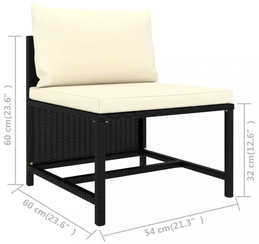 3 részes fekete polyrattan kerti ülőgarnitúra párnával