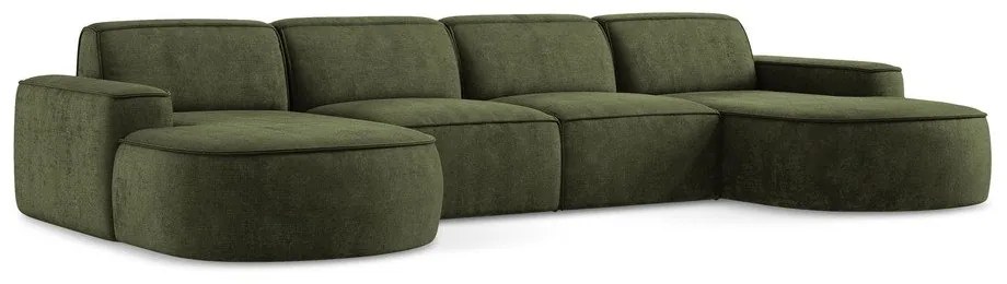 Zöld zsenília sarokkanapé (U alakú) Omao – Makamii