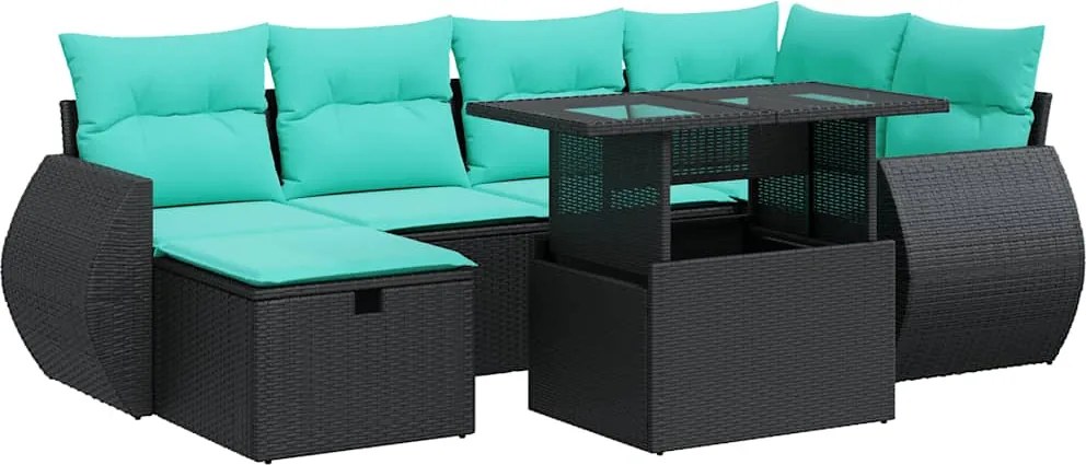 vidaXL 7 részes szürke polyrattan akácfa kerti ülőgarnitúra párnákkal