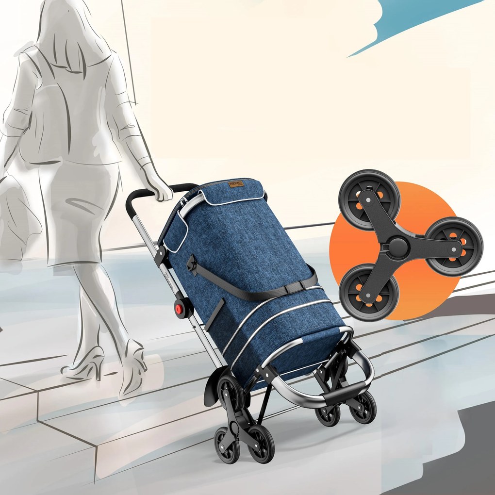 COMFORT bevásárlótáska lépcsőjáró kerekekkel, 50l, kék Monzana