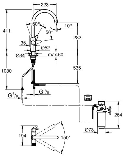 GROHE 30593000 - Mosogató csaptelep BLUE PURE C-kifolyó, fényes króm