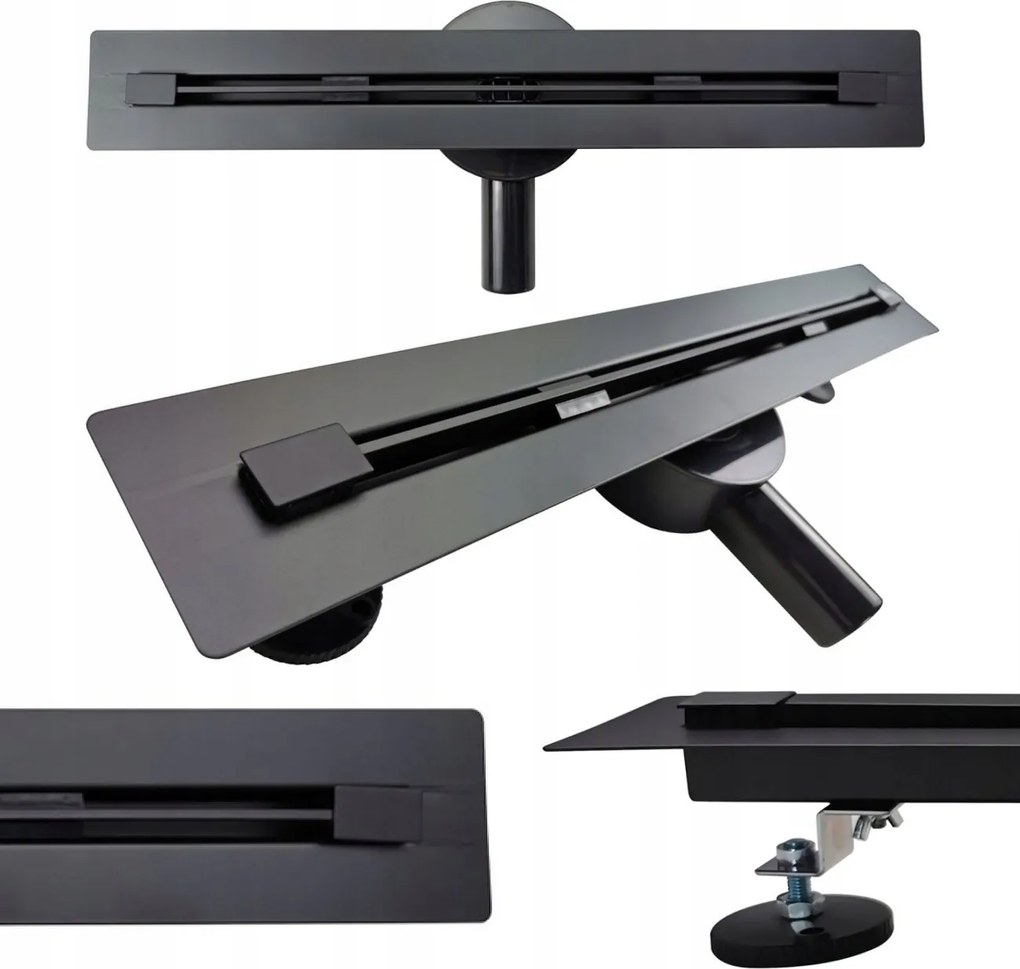 Padlóösszefolyó 90CM Fekete Rozsdamentes Acél Nagy Áteresztőképesség