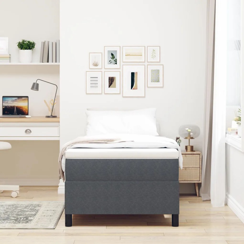 Box Spring Ágy Memóriáhab Matrac Sötétszürke Egyszemélyes Kordbársony Szövet