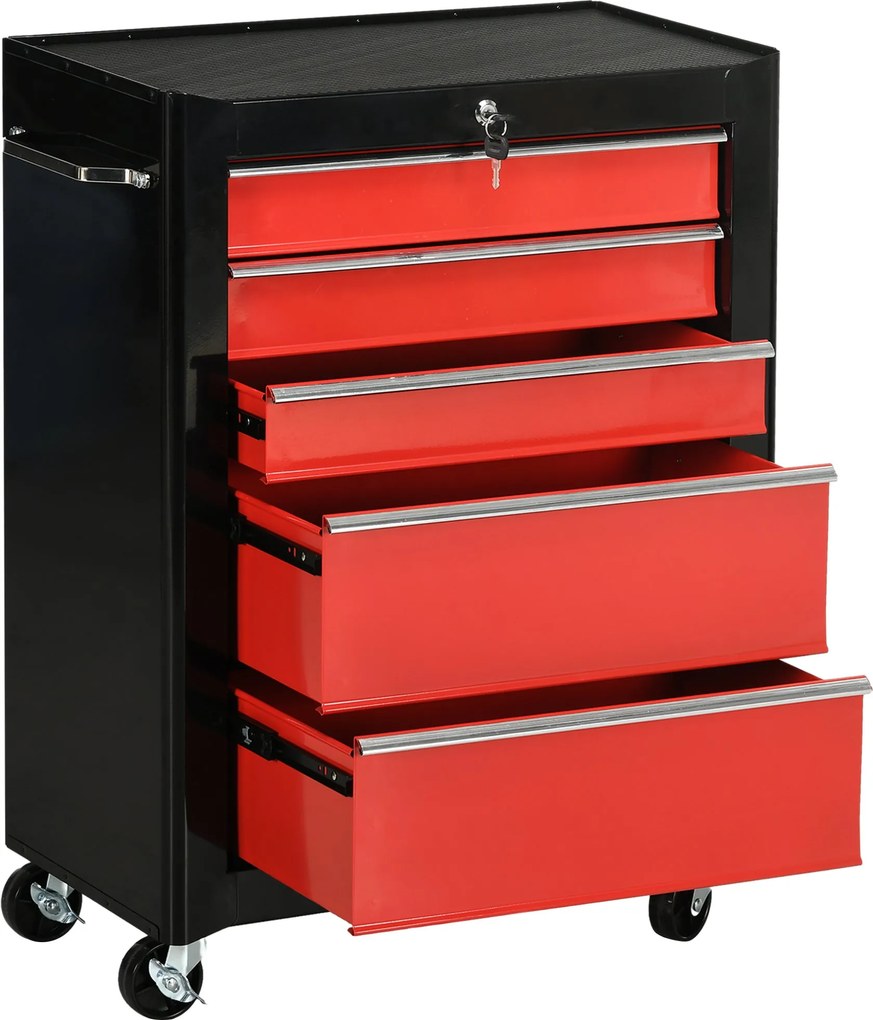HOMCOM 5 fiókos acél szerszámkocsi – zárható, EVA fiókbetétekkel | Aosom