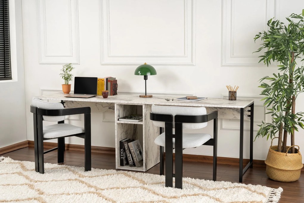 Íróasztal Twin Study Desk - Freesia Marble, Fekete