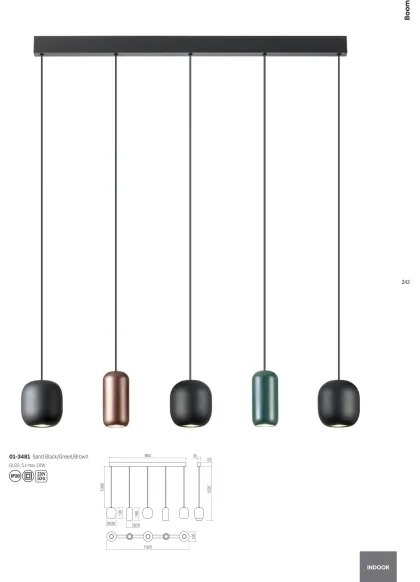 Redo 01-3481 - Csillár zsinóron BOOM 5xGU10/10W/230V fekete/zöld/barna