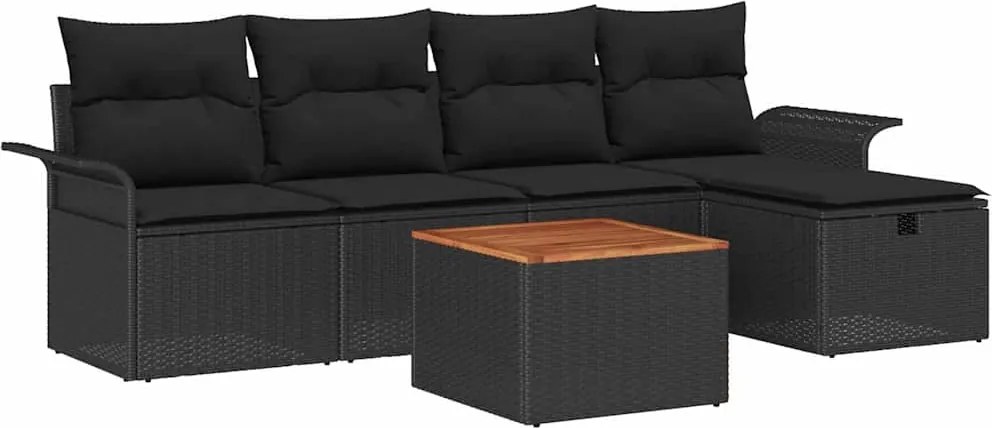 vidaXL Kerti Kanapé Szett párnával tárolóval 6 pcs Fekete Poli rattan
