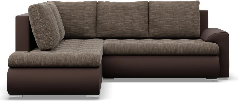 Tokio sarokkanapé, L alakú háttámlával, 2 ágyneműtartóval, fonott + műbőr, baloldali, barna