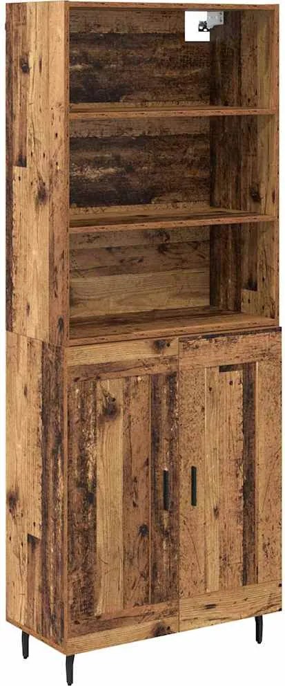 vidaXL Magasfiú Öreg fa 69,5 x 34 x 180 cm Műanyag Fa és Üveg