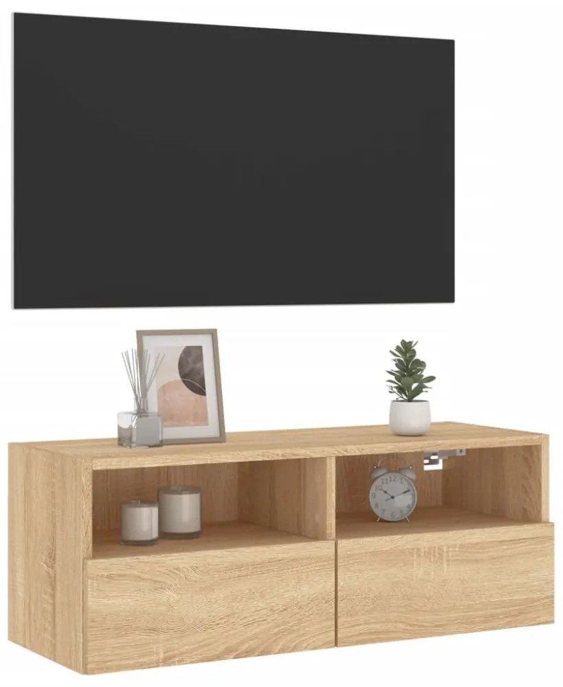 sonoma tölgy színű szerelt fa fali TV-szekrény 80 x 30 x 30 cm