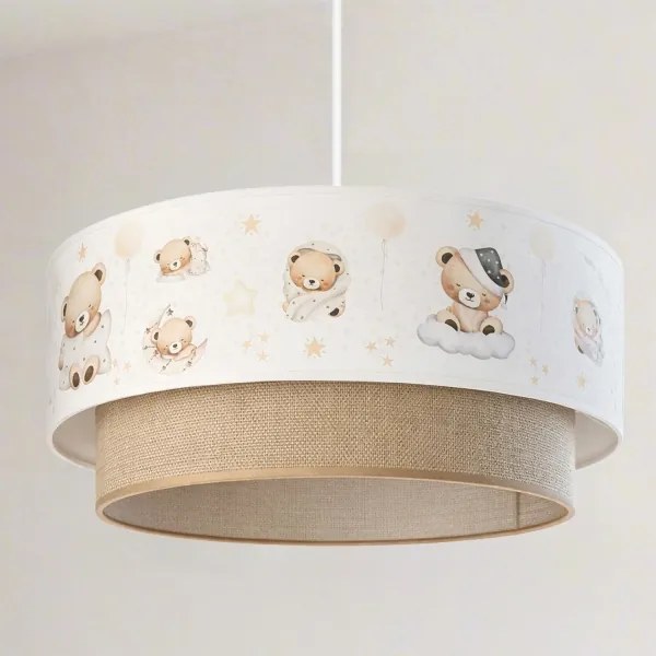 Brilagi- LED gyerek csillár zsinóron BOBO 1xE27/60W/230V átm. 40 cm fehér/bézs./mackó.