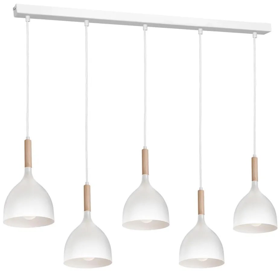 Csillár zsinóron NOAK 5xE27/15W/230V fehér/bükkfa