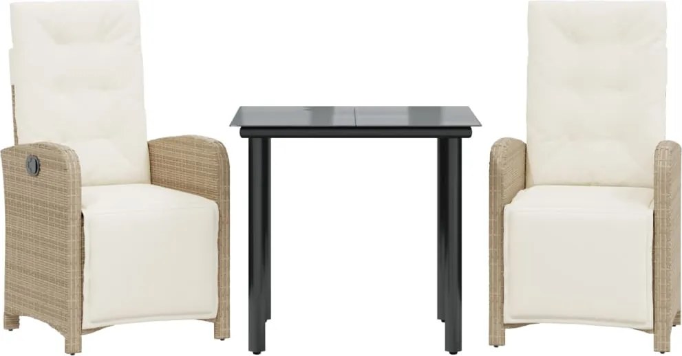 vidaXL 3 részes bézs polyrattan bisztrógarnitúra párnával