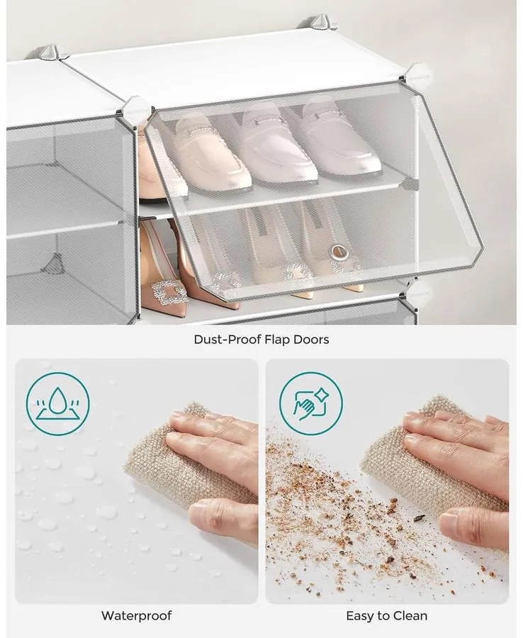 Összekapcsolható cipőtartó állvány fehér színben