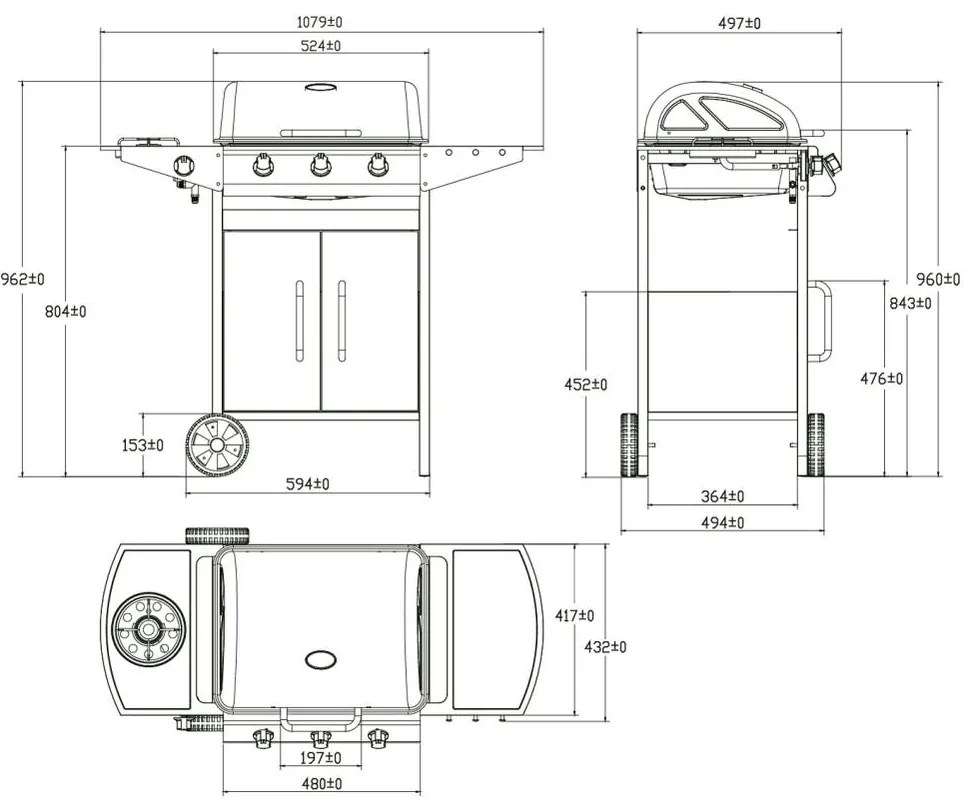 Avenberg BOSTON Gázgrill BBQ oldalsó égővel