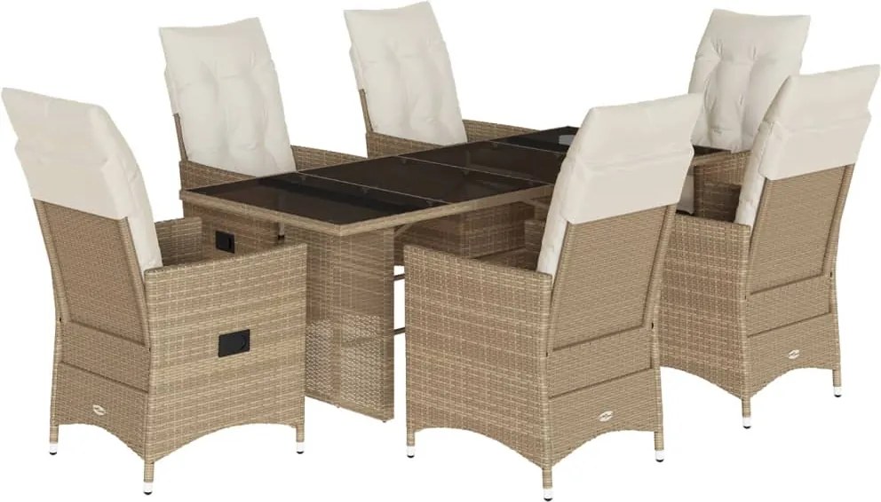 vidaXL 7 részes bézs polyrattan kerti étkezőgarnitúra párnákkal