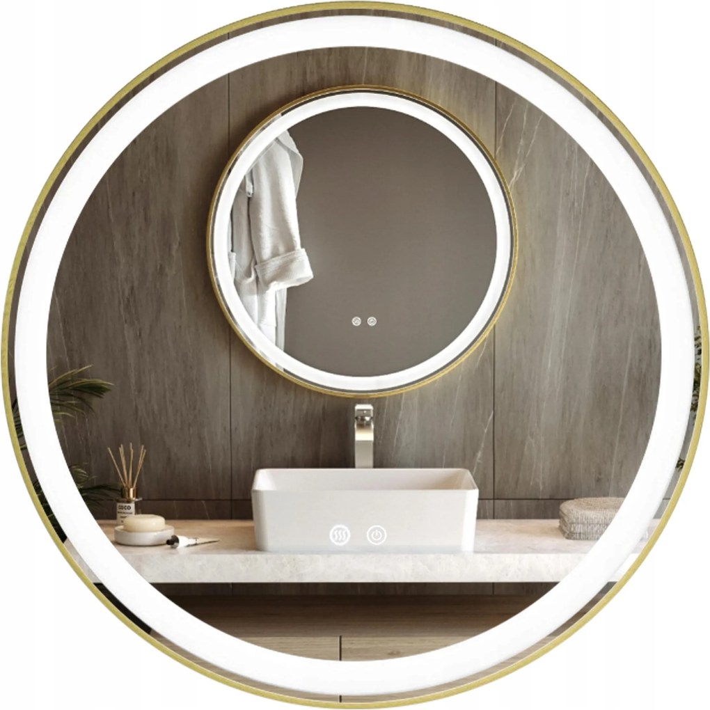 Kerek megvilágított energiatakarékos Led tükör 70x70 Arany Virgo